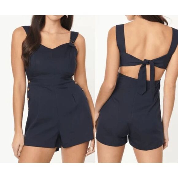Plus Size Navy Romper 4X – Unique Vintage Tie Back – Retro Style - Picture 1 of 7
